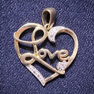 Vintage Love heart tiny lab diamonds pendant 925 gold washed